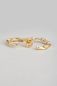 Gold Plated Textured Bangles (Set of 2)