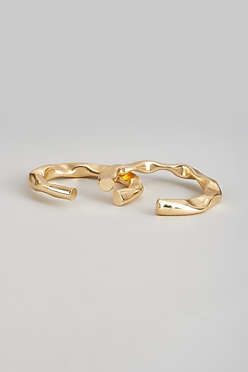 Gold Plated Textured Bangles (Set of 2)