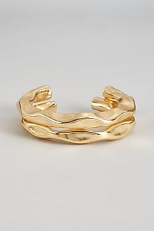 Gold Plated Textured Bangles (Set of 2)