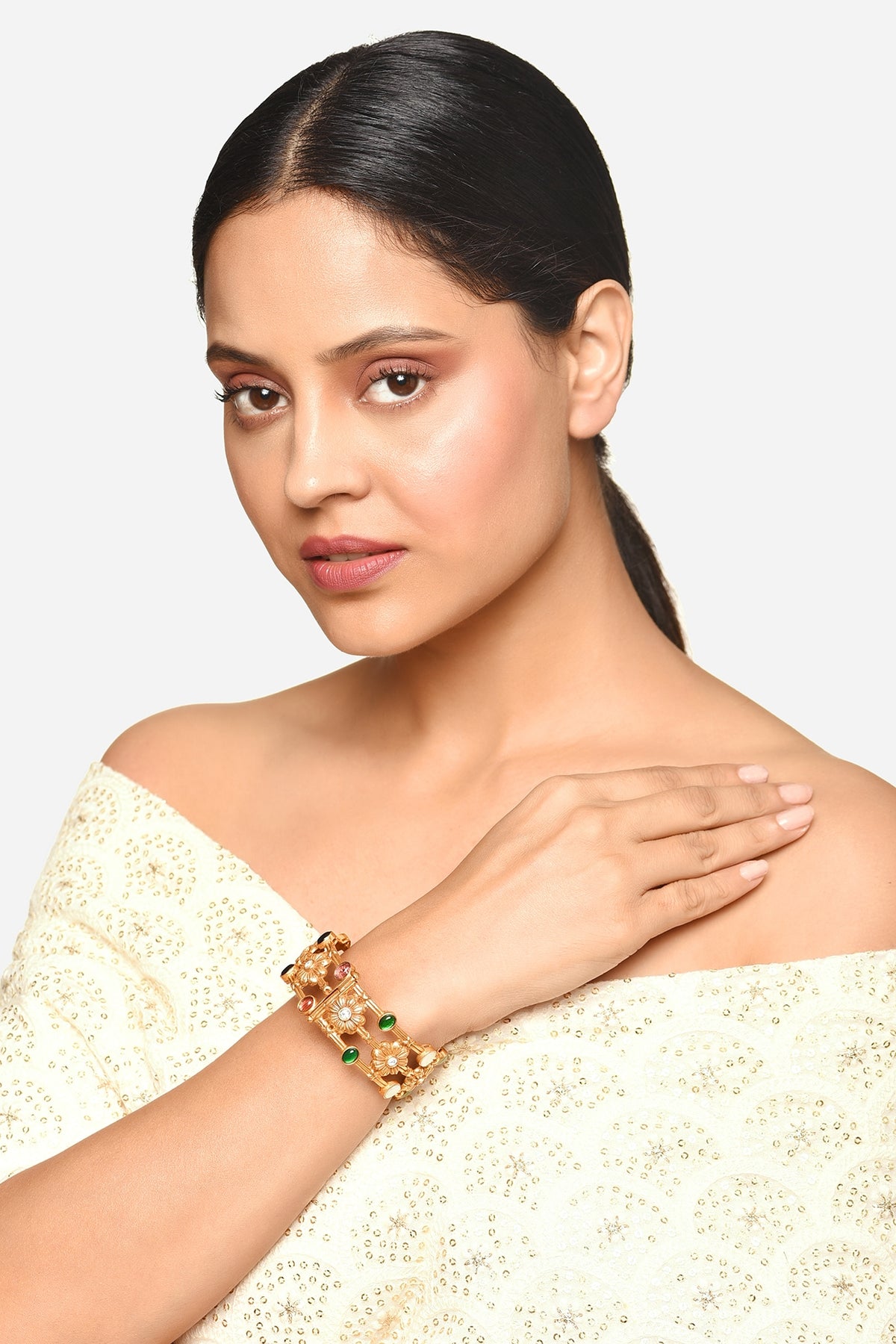 Gold Finish Multi-Colored Stone Bangle