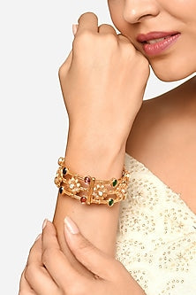 Gold Finish Multi-Colored Stone Bangle