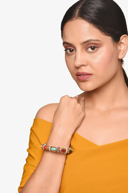 White Finish Multi-Colored Navratna Stone Kada