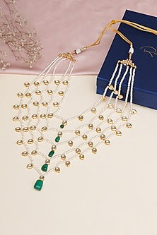 Gold Finish Kundan Polki & Pearls Layered Mala