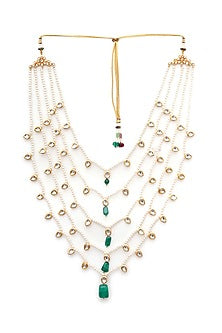 Gold Finish Kundan Polki & Pearls Layered Mala
