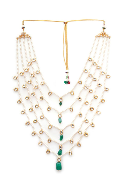 Gold Finish Kundan Polki & Pearls Layered Mala