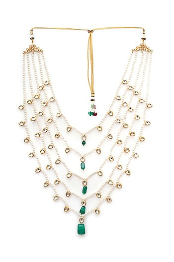 Gold Finish Kundan Polki & Pearls Layered Mala
