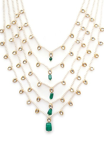 Gold Finish Kundan Polki & Pearls Layered Mala