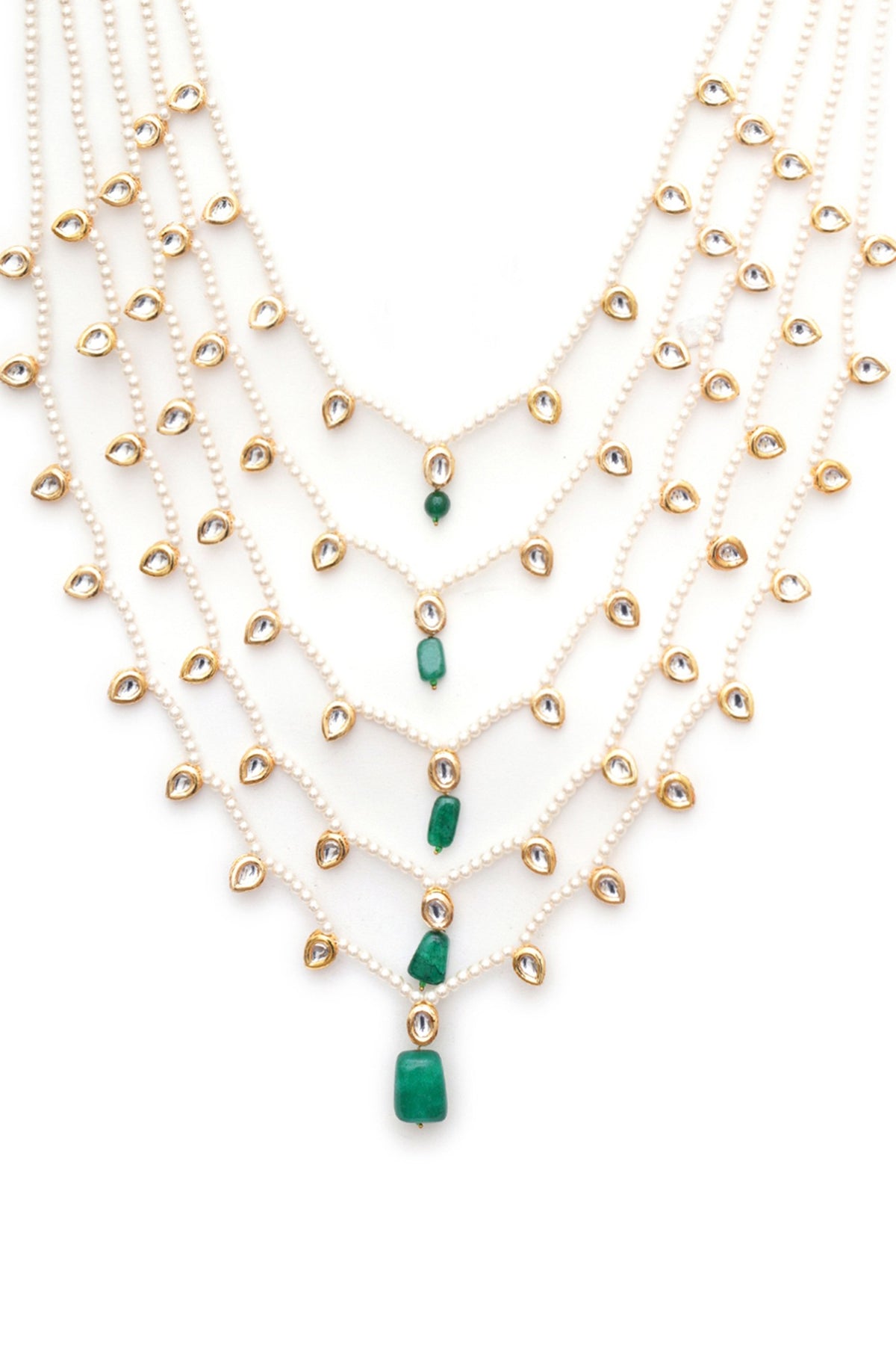 Gold Finish Kundan Polki & Pearls Layered Mala