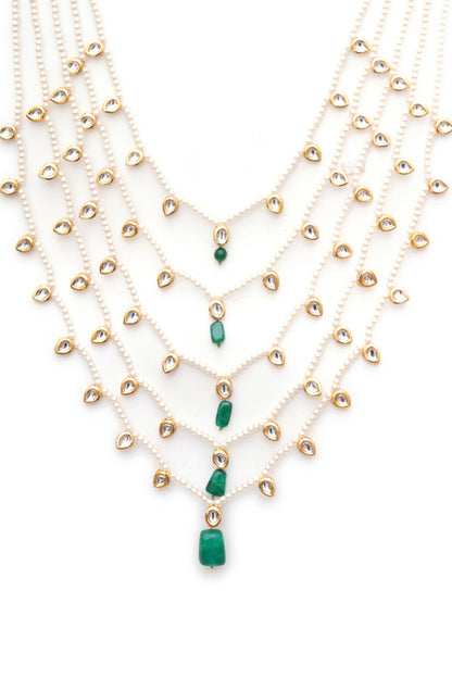 Gold Finish Kundan Polki & Pearls Layered Mala