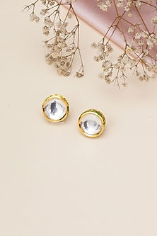 Gold Finish Kundan Polki Stud Earrings