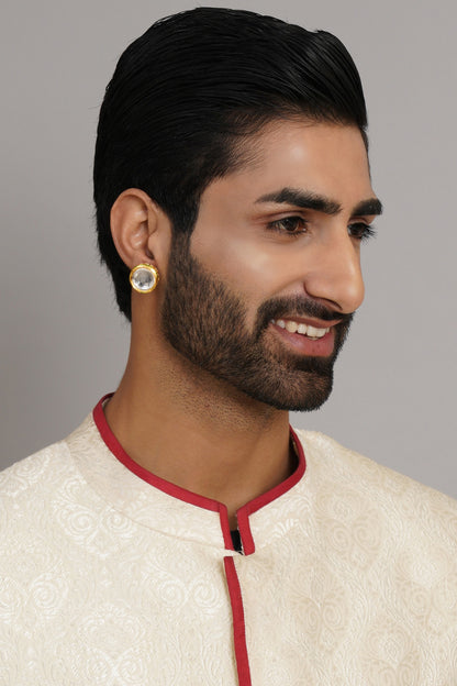 Gold Finish Kundan Polki Stud Earrings