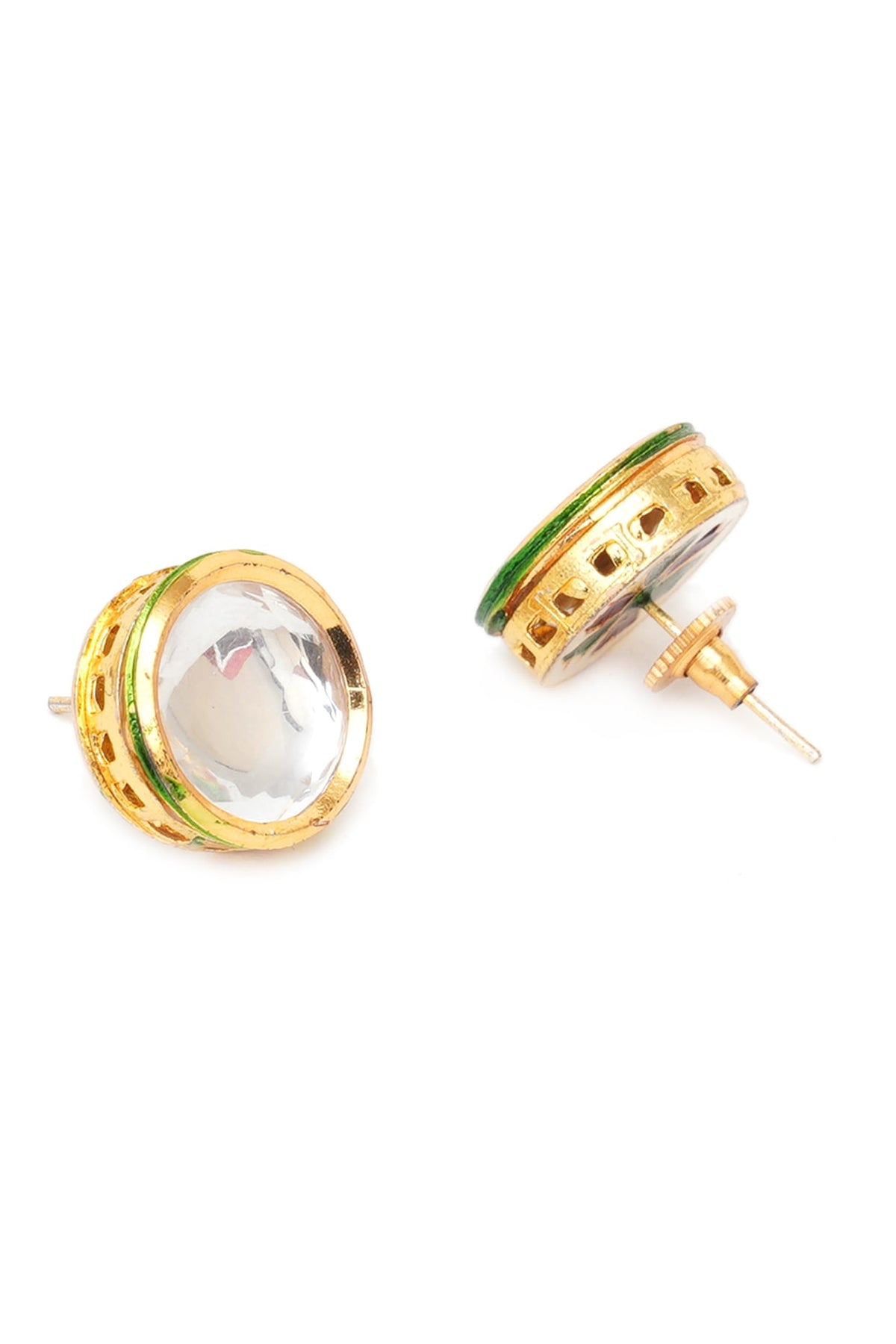 Gold Finish Kundan Polki Stud Earrings