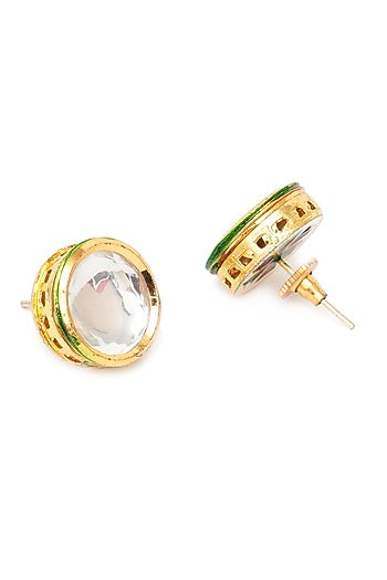 Gold Finish Kundan Polki Stud Earrings