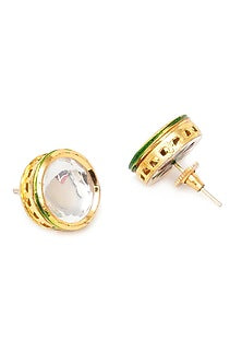 Gold Finish Kundan Polki Stud Earrings