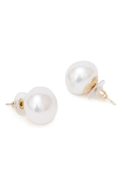 Gold Finish Pearl Stud Earrings
