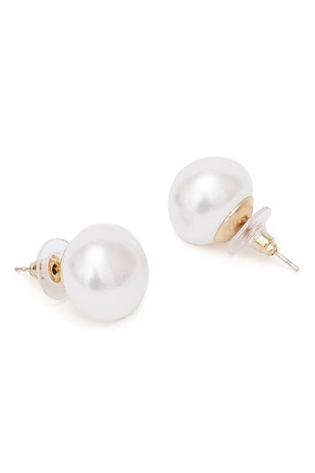 Gold Finish Pearl Stud Earrings