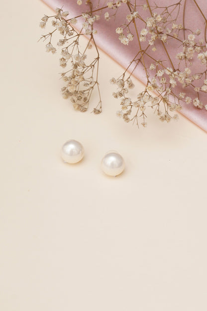 Gold Finish Pearl Stud Earrings