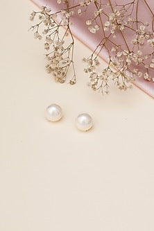 Gold Finish Pearl Stud Earrings
