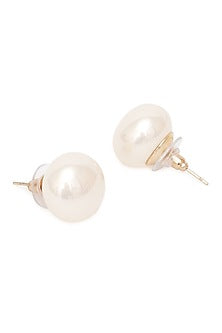 Gold Finish Pearl Stud Earrings