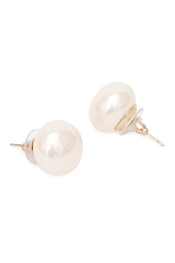 Gold Finish Pearl Stud Earrings