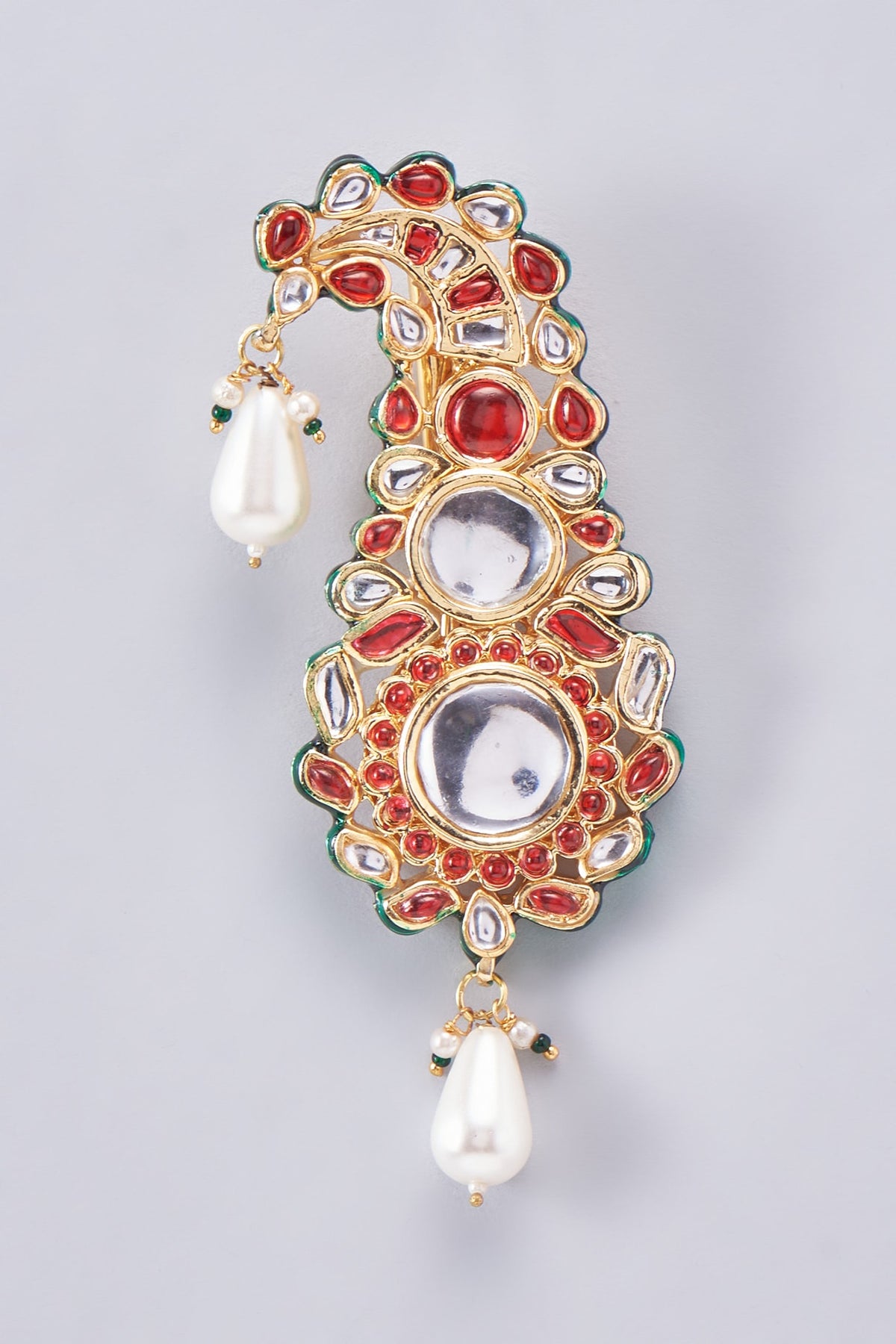 Gold Finish Kundan Polki Meenakari Kalgi