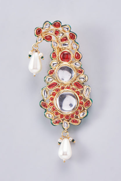 Gold Finish Kundan Polki Meenakari Kalgi