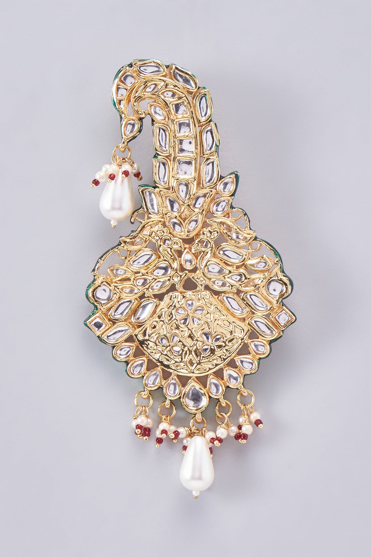 Gold Finish Kundan Polki Meenakari Kalgi