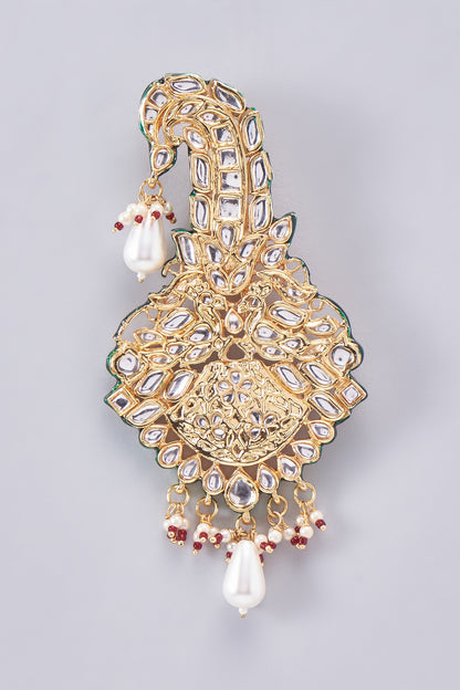 Gold Finish Kundan Polki Meenakari Kalgi