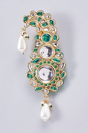 Gold Finish Kundan Polki Meenakari Kalgi
