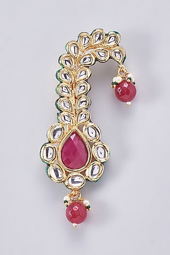 Gold Finish Red Kundan Polki Meenakari Kalgi