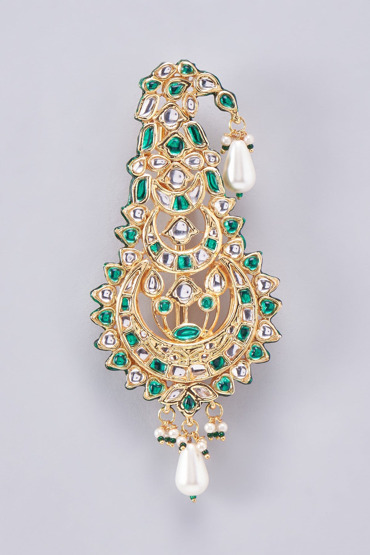 Gold Finish Kundan Polki Meenakari Kalgi