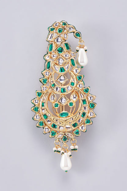 Gold Finish Kundan Polki Meenakari Kalgi