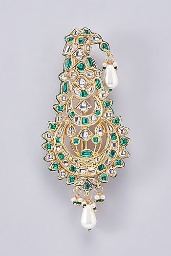 Gold Finish Kundan Polki Meenakari Kalgi