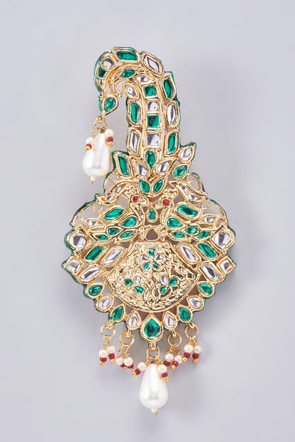 Gold Finish Kundan Polki Meenakari Kalgi
