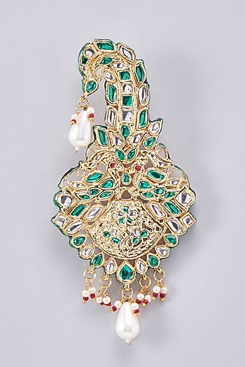 Gold Finish Kundan Polki Meenakari Kalgi