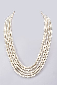 Gold Finish White Pearl Layered Necklace