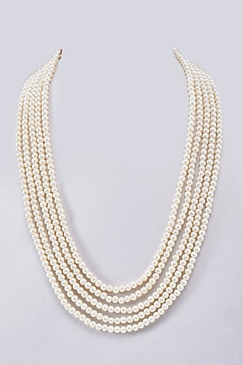 Gold Finish White Pearl Layered Necklace