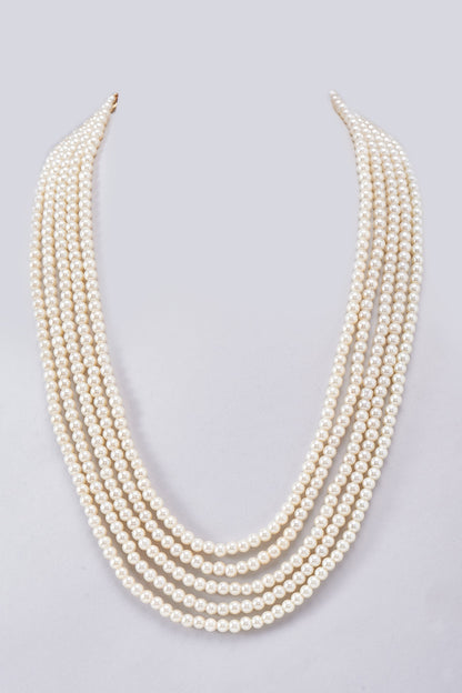 Gold Finish White Pearl Layered Necklace