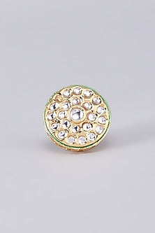 Gold Finish Kundan Polki Meenakari Ring