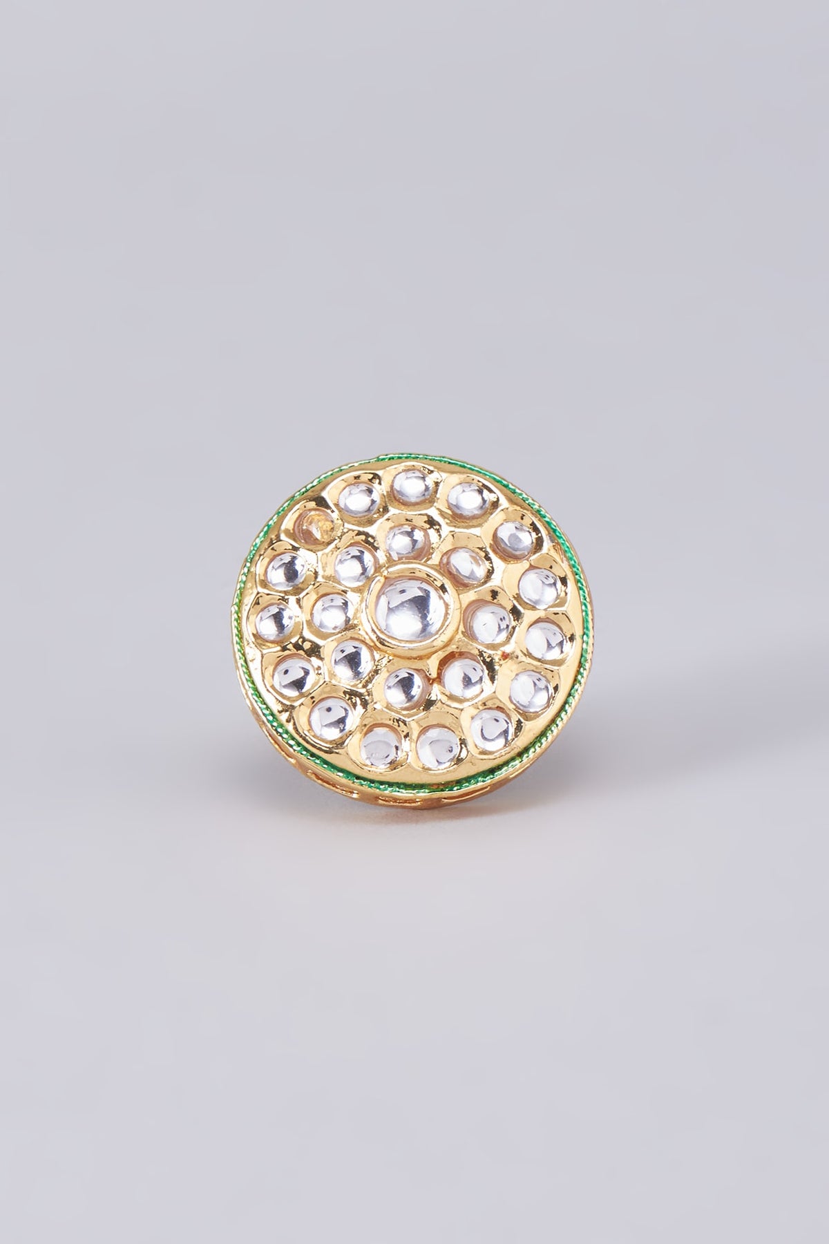 Gold Finish Kundan Polki Meenakari Ring