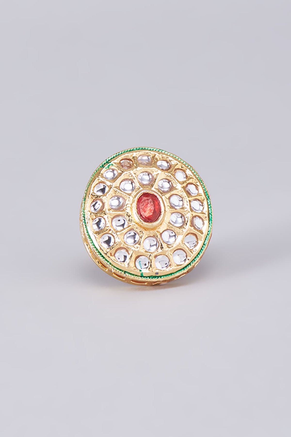 Gold Finish Kundan Polki Meenakari Ring