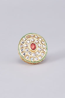 Gold Finish Kundan Polki Meenakari Ring