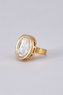 Gold Finish Kundan Polki Meenakari Ring