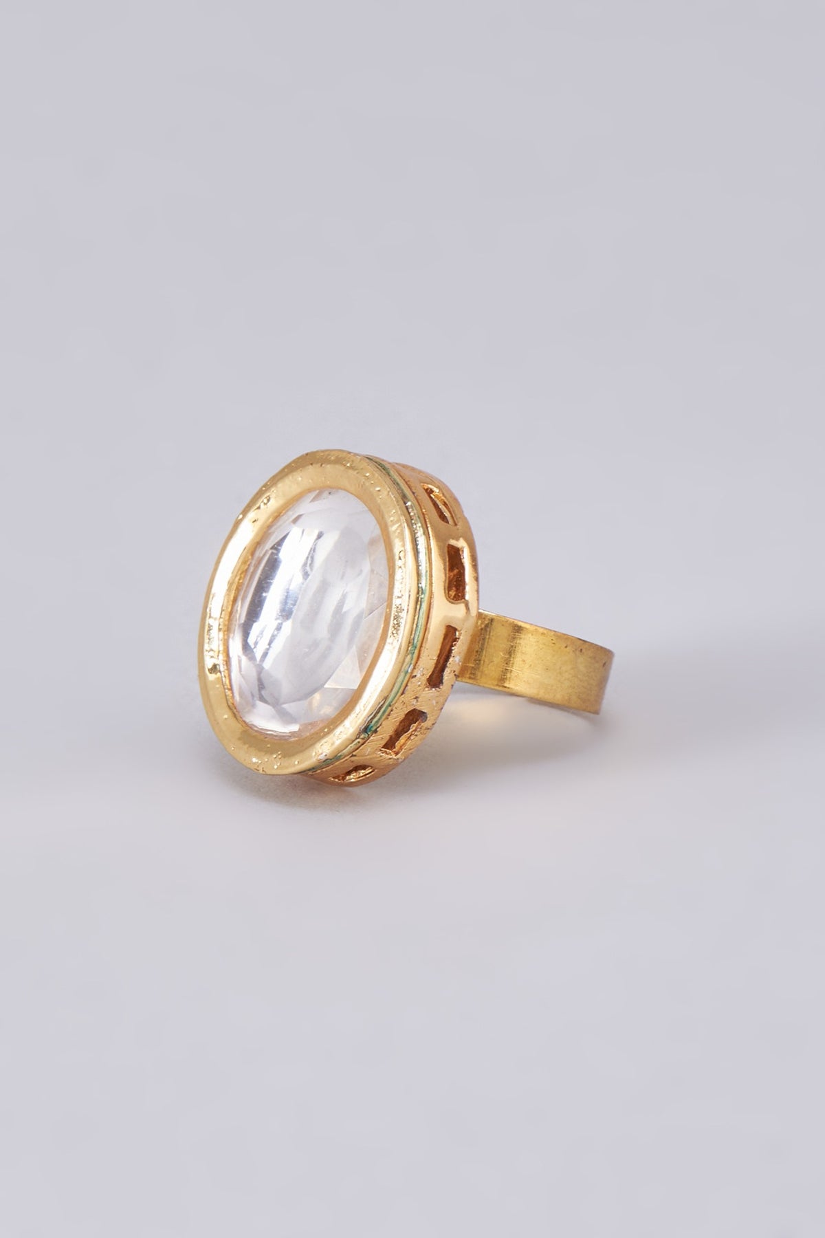Gold Finish Kundan Polki Meenakari Ring