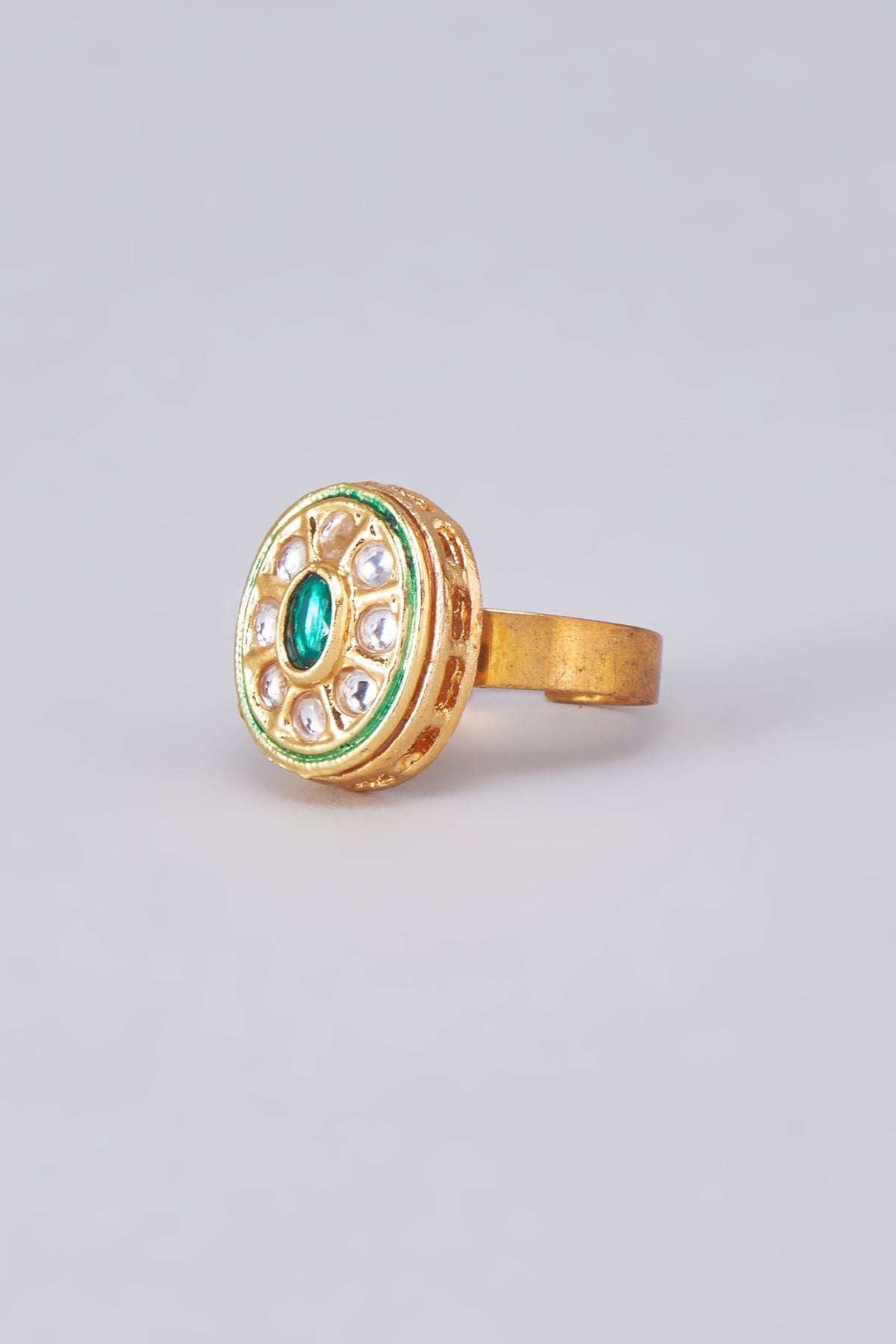 Gold Finish Kundan Polki Meenakari Ring