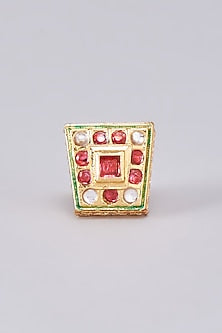 Gold Finish Kundan Polki Meenakari Ring