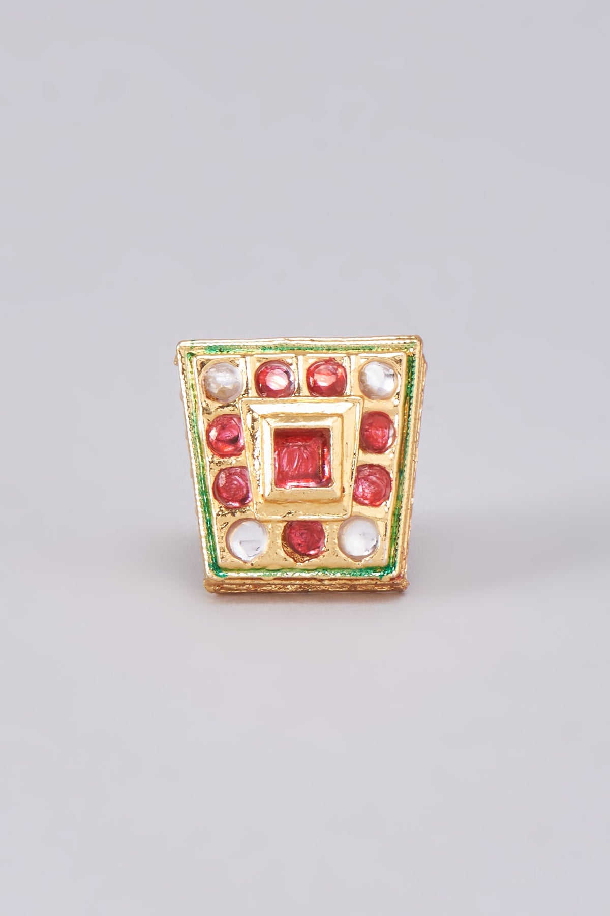 Gold Finish Kundan Polki Meenakari Ring