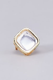 Gold Finish Kundan Polki Meenakari Ring