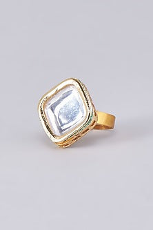 Gold Finish Kundan Polki Meenakari Ring