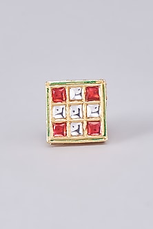 Gold Finish Kundan Polki Meenakari Ring